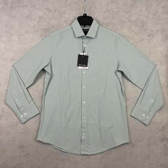 Mizzen Main Leeward Dress Shirt Mens Medium Trim Nile Blue Stripe Button Down - Picture 4 of 11